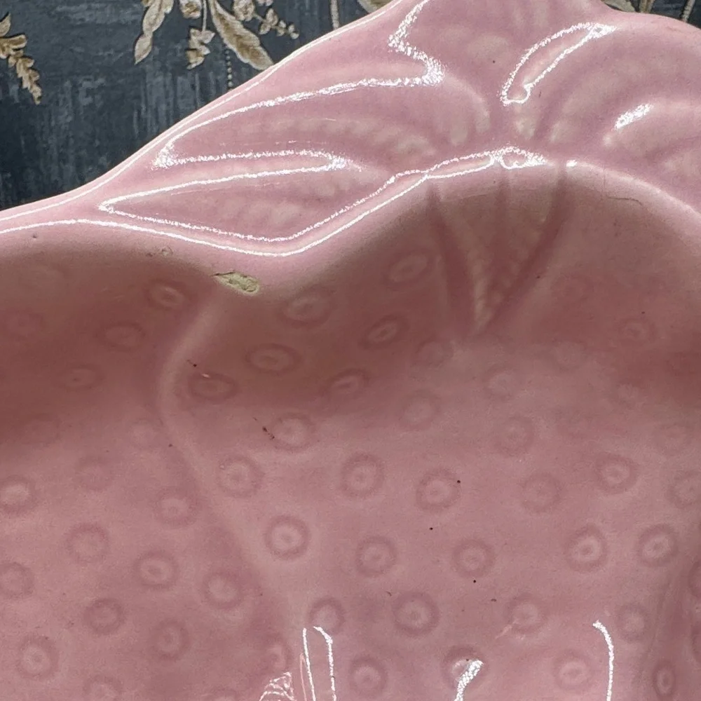 Vintage Set Of 4 Valley Vista Calif. Pink Glazed Strawberry Dish 8.75” x 5.5”